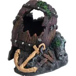 Deep Sea Aquariumdekoration Holzfass auf Felsen 13x12.5x13cm