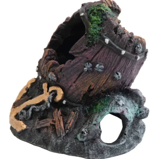 Deep Sea Aquariumdekoration Holzfass auf Felsen 13x12.5x13cm