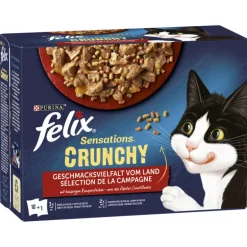 Felix Katzenfutter Sensations Crunchy Geschmacksvielfat vom Land in Gelee